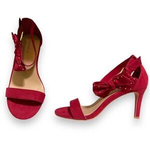 Torrid 8W Wide Width Red Faux Suede Open Toe Ankle Strap 3" Stiletto Heel‎ Pumps